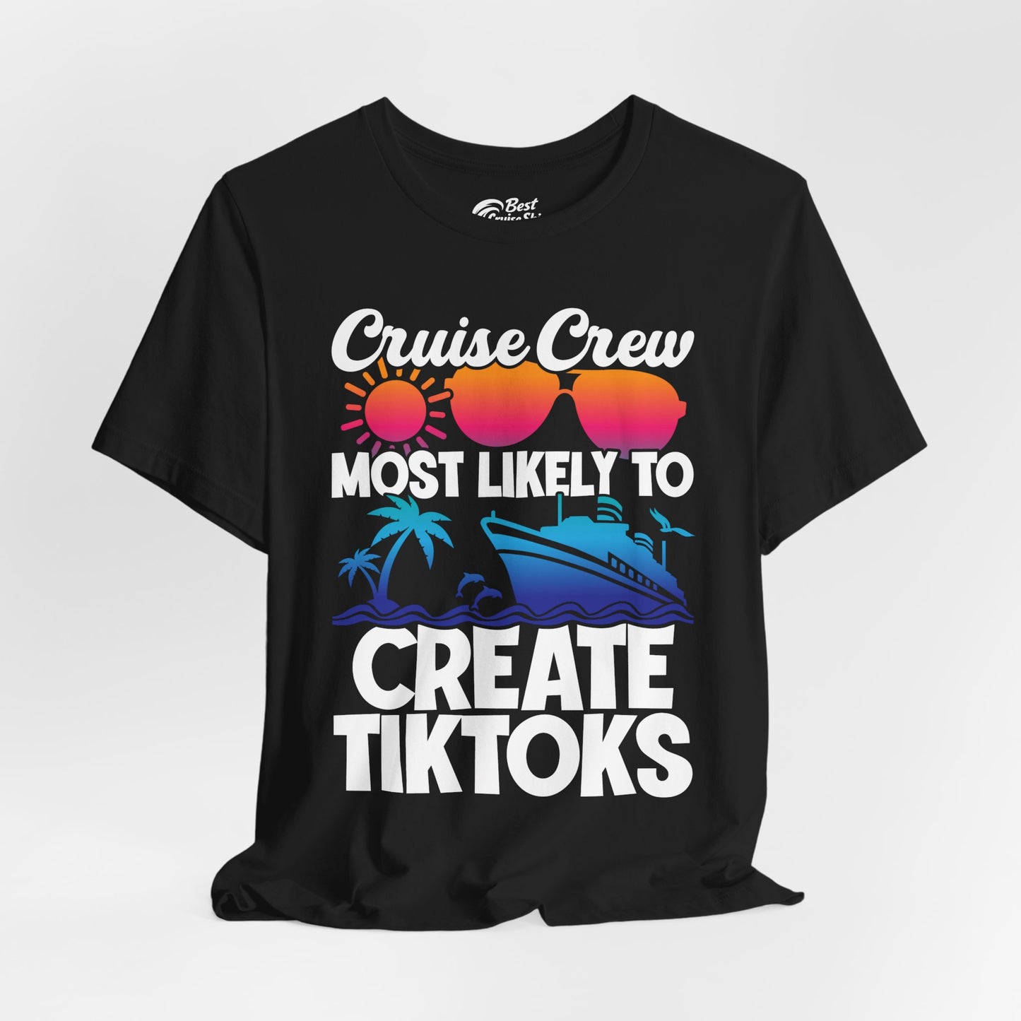 Cruise Crew Most Likely To Create Tiktoks Funny Vacation Shirt Premium Tee - View 4 - Best Cruise Shirts
