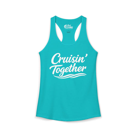 Cruisin Together Group Unity Shirt with Bold Script and Wave Design Ladies Tank - View 2 - Best Cruise Shirts