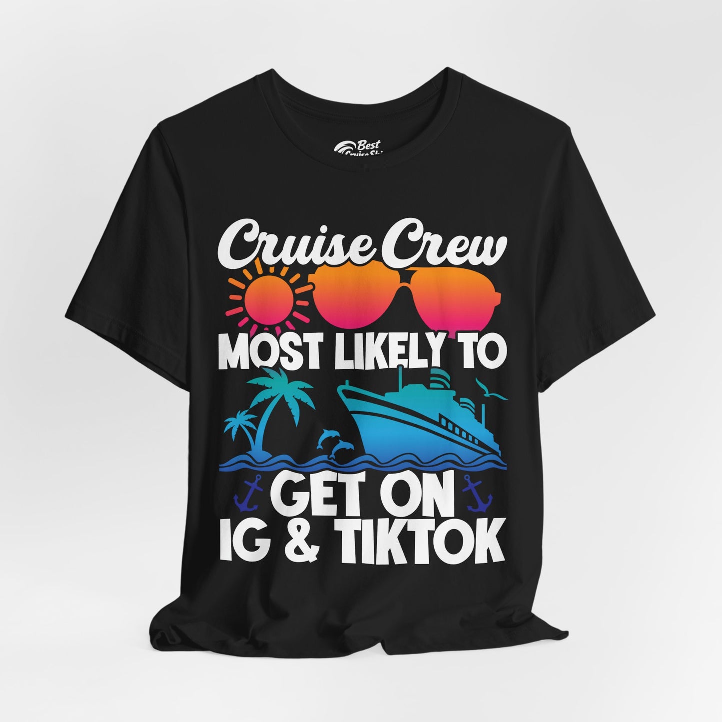 Cruise Crew Most Likely to Get On IG TikTok Retro Ship Shirt Premium Tee - View 4 - Best Cruise Shirts