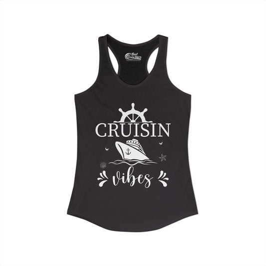 Cruisin Vibes Nautical Ocean Adventure Shirt - Bold Line Art Design Ladies Tank - View 2 - Best Cruise Shirts