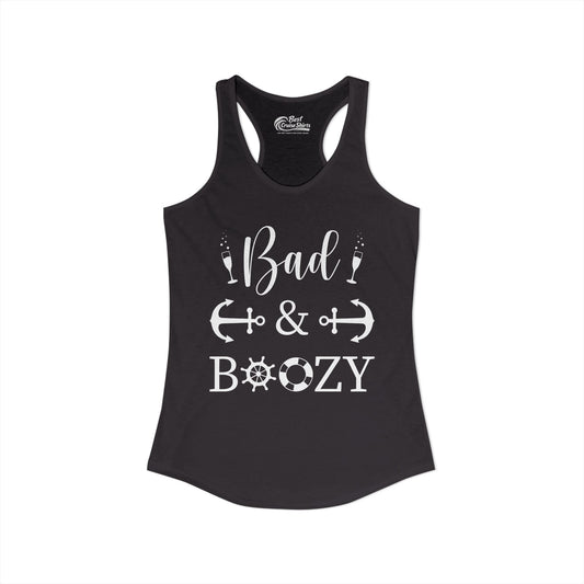 Bad and Boozy Nautical Cruise Shirt with Anchors and Ship Wheel Ladies Tank - View 2 - Best Cruise Shirts