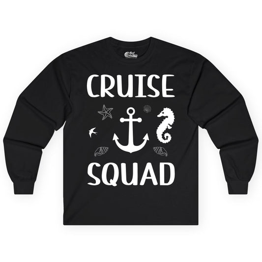 Cruise Squad Shirt - Nautical Group Shirt for Family Cruise Fun (Long Sleeve) in Black - Cruise Squad Shirt - Nautical Anchor Marine Animals Group Vacation Tee