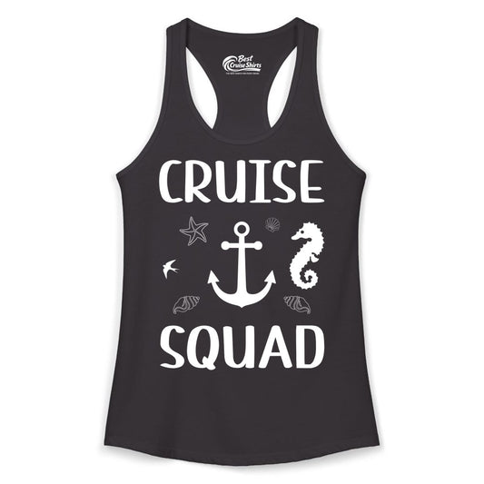 Cruise Squad Shirt - Nautical Group Shirt for Family Cruise Fun (Ladies Tank) in Black - Cruise Squad Shirt - Nautical Anchor Marine Animals Group Vacation Tee