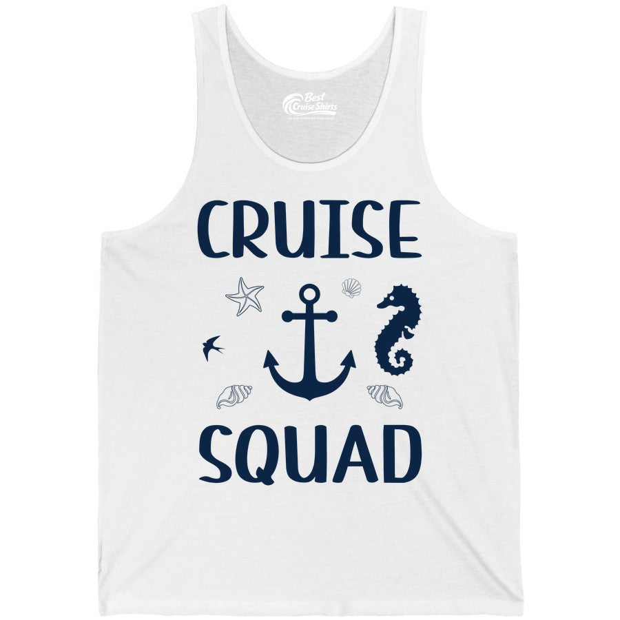 Cruise Squad Shirt - Nautical Group Shirt for Family Cruise Fun (Tank Top) in White - Cruise Squad Shirt - Nautical Anchor Marine Animals Group Vacation Tee