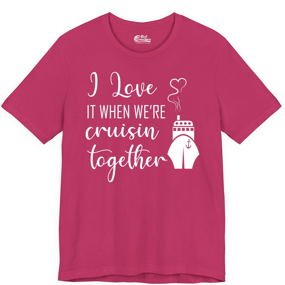 Cruise Couple Shirt - Romantic Cruise Vacation Apparel for Couples (Premium Tee) in Berry - Cruise Couple Shirt - I Love Cruisin Together Romantic Ship Heart Design