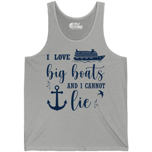 Funny Cruise Shirt - Nautical Big Boats Shirt for Cruise Lovers (Tank Top) in Athletic Heather - I Love Big Boats And I Cannot Lie Funny Cruise Shirt Nautical Anchor