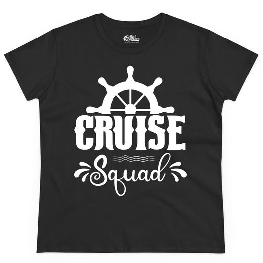 Cruise Squad Shirt - Matching Cruise Group Nautical Apparel (Ladies Tee) in Black - Cruise Squad Shirt - Nautical Wheel Matching Cruise Group Tee Design