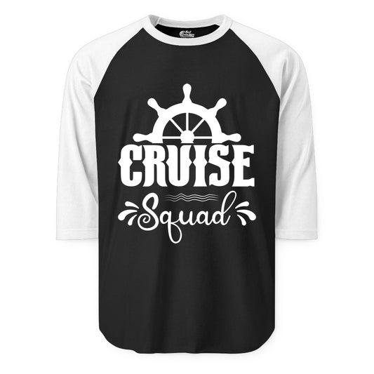Cruise Squad Shirt - Matching Cruise Group Nautical Apparel (Raglan) in BlackWhite - Cruise Squad Shirt - Nautical Wheel Matching Cruise Group Tee Design