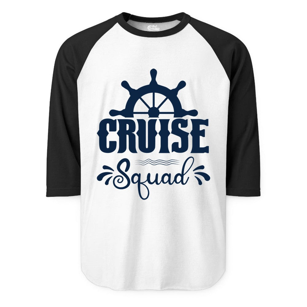 Cruise Squad Shirt - Matching Cruise Group Nautical Apparel (Raglan) in WhiteBlack - Cruise Squad Shirt - Nautical Wheel Matching Cruise Group Tee Design