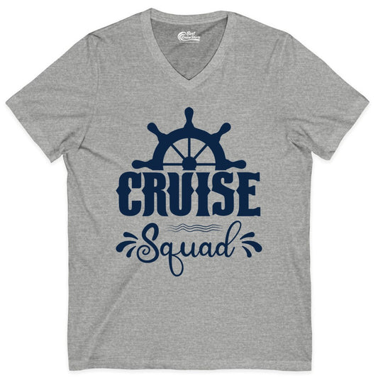 Cruise Squad Shirt - Matching Cruise Group Nautical Apparel (V-Neck) in Athletic Heather - Cruise Squad Shirt - Nautical Wheel Matching Cruise Group Tee Design