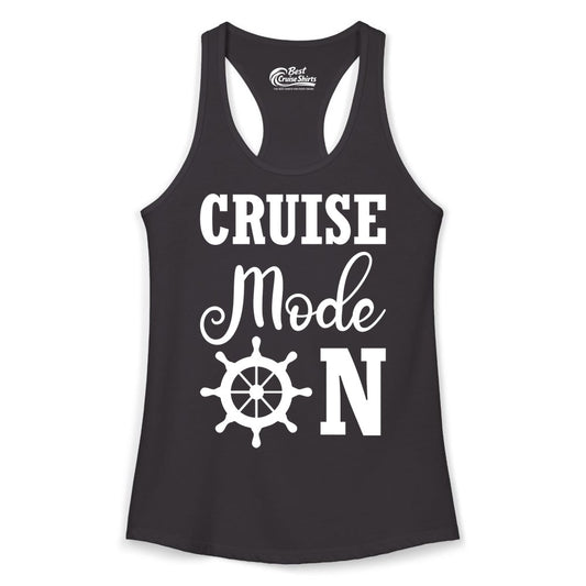 Cruise Mode On Shirt - Nautical Vacation Shirt for Cruise Travelers (Ladies Tank) in Black - Cruise Mode On Shirt With Nautical Wheel Bold Vacation Design