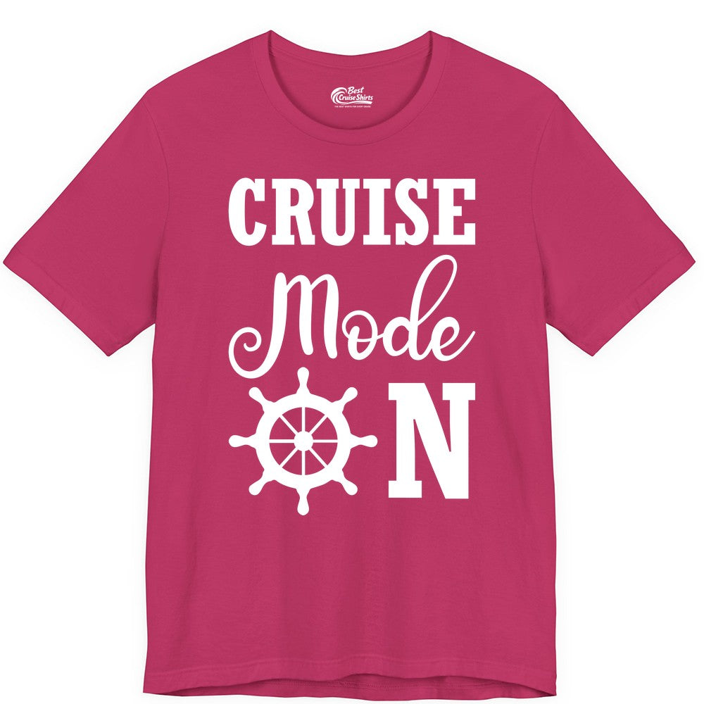 Cruise Mode On Shirt - Nautical Vacation Shirt for Cruise Travelers (Premium Tee) in Berry - Cruise Mode On Shirt With Nautical Wheel Bold Vacation Design