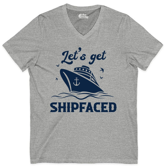 Let's Get Shipfaced Shirt - Funny Cruise Drinking Nautical Party Tee (V-Neck) in Athletic Heather - Let’s Get Shipfaced Shirt - Funny Cruise Party Nautical Drinking Tee