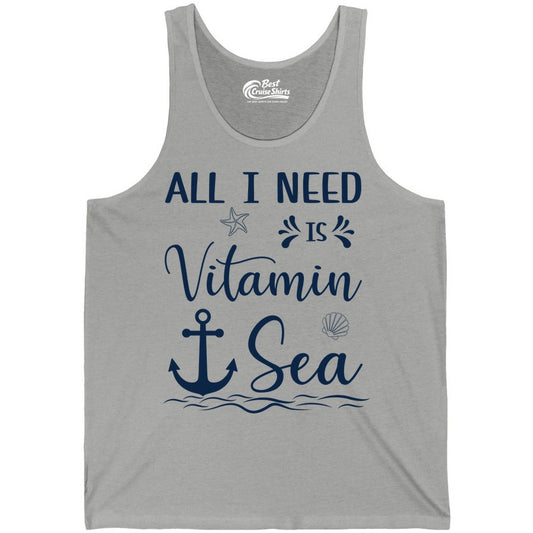 Vitamin Sea Shirt - Nautical Beach Pun Tee for Summer Vacation (Tank Top) in Athletic Heather - All I Need Is Vitamin Sea Nautical Beach Pun Shirt with Anchor Art