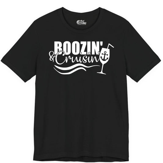 Boozin and Cruisin Shirt - Funny Cruise Drinking Shirt for Adults (Premium Tee) in Black - Boozin and Cruisin Shirt - Nautical Cruise Drinking Humor Tee Design