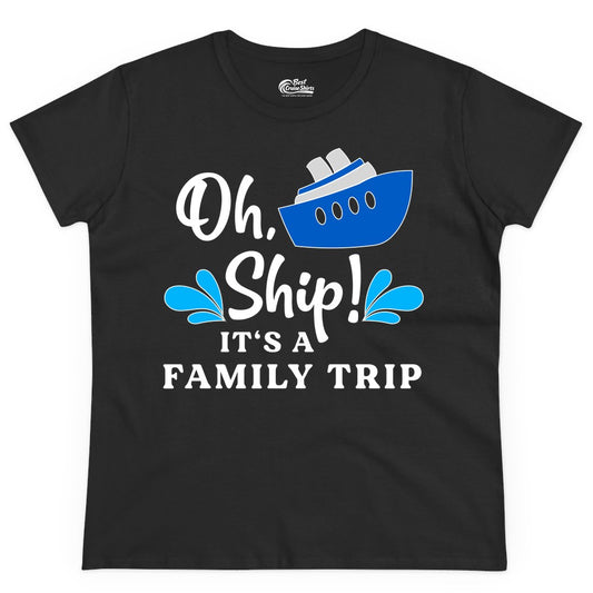 Family Cruise Shirt - Funny Cruise Trip Tee for Vacation Groups (Ladies Tee) in Black - Oh Ship Funny Family Cruise Trip Shirt Nautical Vacation Design