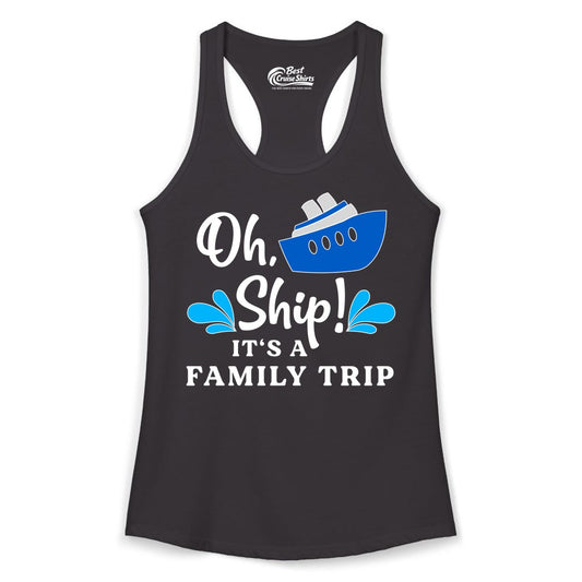 Family Cruise Shirt - Funny Cruise Trip Tee for Vacation Groups (Ladies Tank) in Black - Oh Ship Funny Family Cruise Trip Shirt Nautical Vacation Design