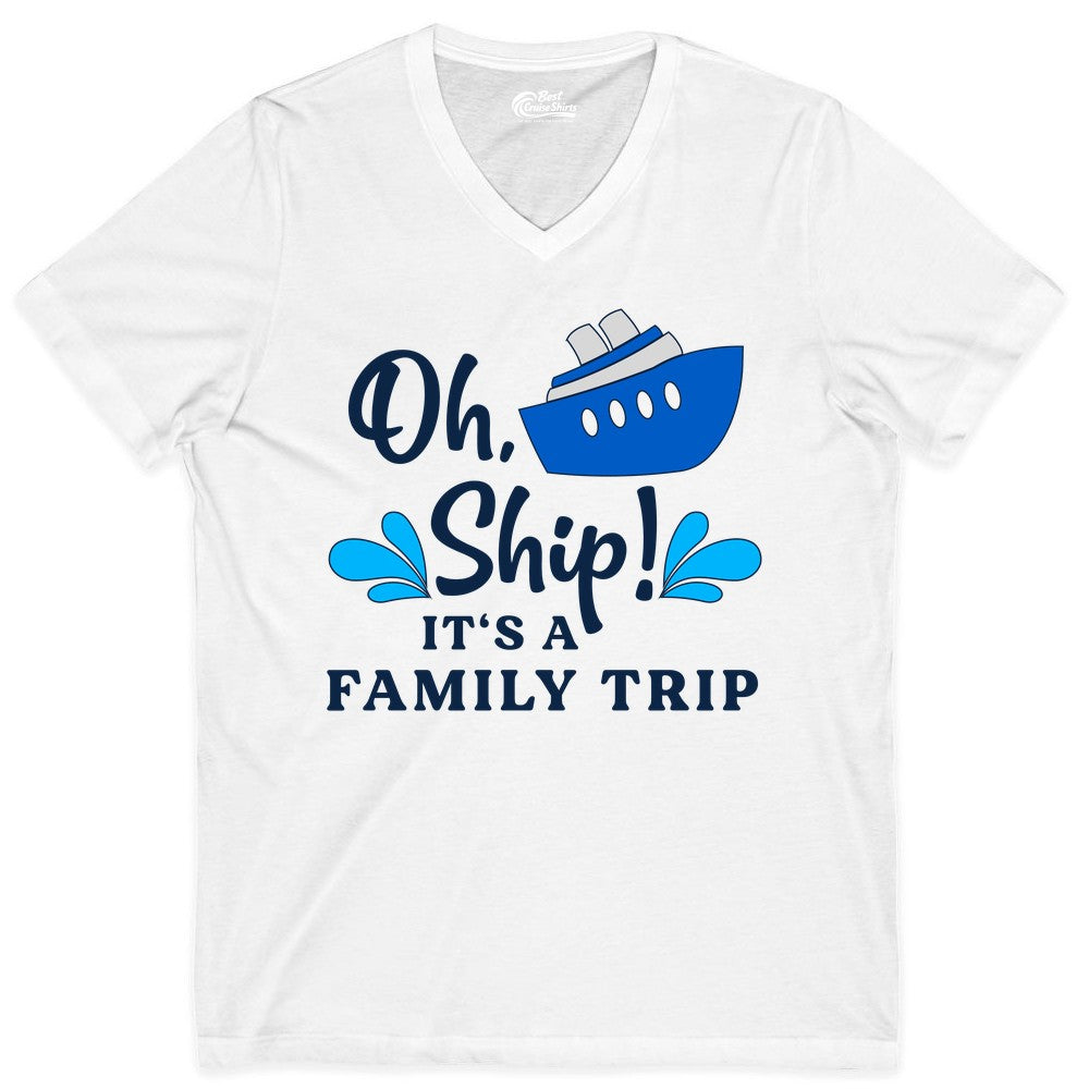 Family Cruise Shirt - Funny Cruise Trip Tee for Vacation Groups (V-Neck) in White - Oh Ship Funny Family Cruise Trip Shirt Nautical Vacation Design