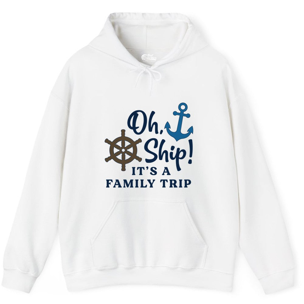 Family Cruise Shirt - Nautical Cruise Vacation Shirt for Families (Hoodie) in White - Oh Ship It’s a Family Trip Nautical Cruise Shirt with Marine Icons