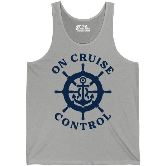 On Cruise Control Shirt - Nautical Cruise T-Shirt for Vacationers (Tank Top) in Athletic Heather - On Cruise Control Nautical Anchor Helm Wheel Cruise Shirt