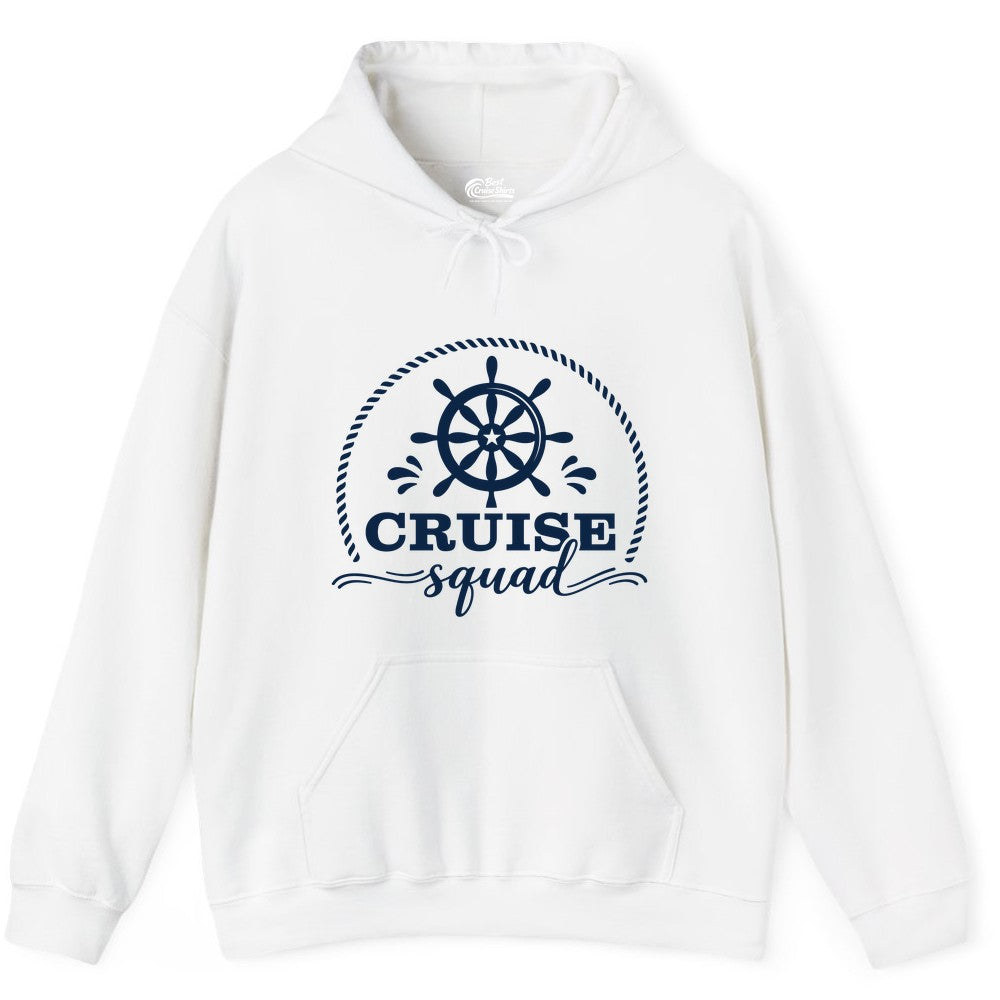 Cruise Squad Shirt - Nautical Wheel Group Cruise Apparel Matching (Hoodie) in White - Cruise Squad Nautical Wheel Shirt - Rope and Fun Script Group Apparel