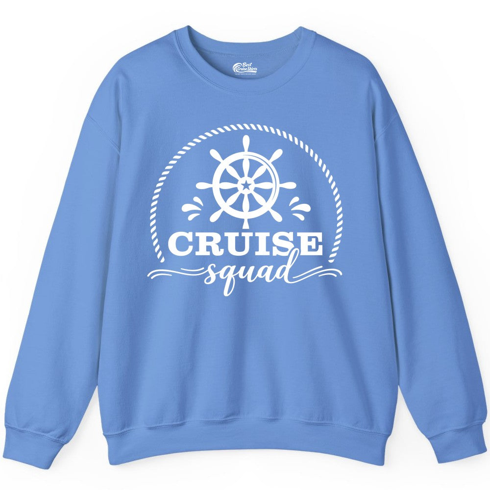 Cruise Squad Shirt - Nautical Wheel Group Cruise Apparel Matching (Sweatshirt) in Carolina Blue - Cruise Squad Nautical Wheel Shirt - Rope and Fun Script Group Apparel