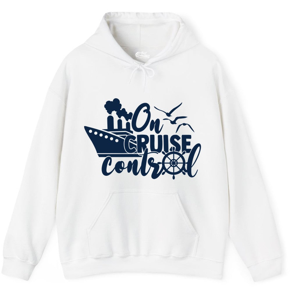 On Cruise Control Shirt - Nautical Cruise Ship Apparel Vacation Tee (Hoodie) in White - On Cruise Control Shirt - Nautical Wheel Cruise Ship Vacation Tee