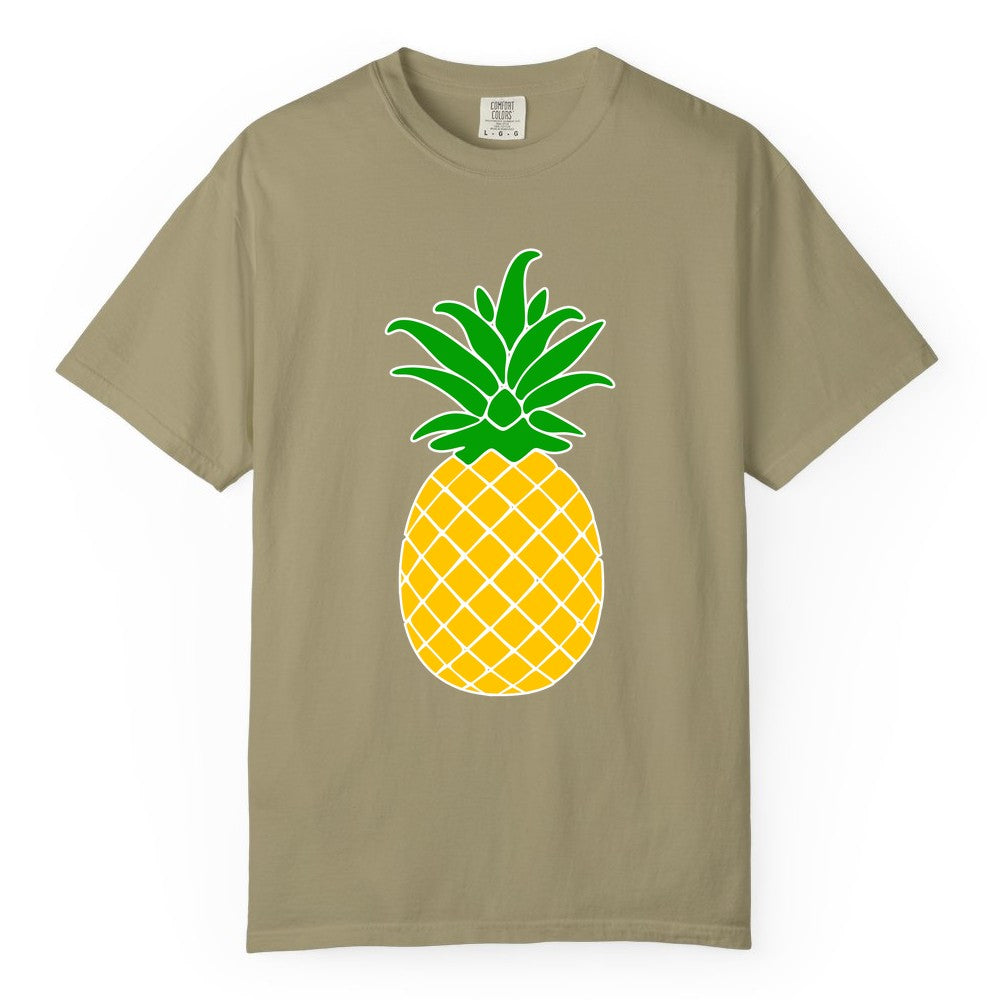 Pineapple Graphic Shirt - Tropical Fruit Apparel for Summer Fun (Comfort Color) in Khaki - Cartoon Pineapple Graphic Shirt - Bold Tropical Fruit Summer Tee