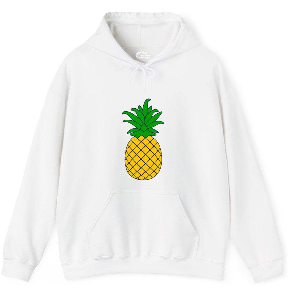 Pineapple Graphic Shirt - Tropical Fruit Apparel for Summer Fun (Hoodie) in White - Cartoon Pineapple Graphic Shirt - Bold Tropical Fruit Summer Tee
