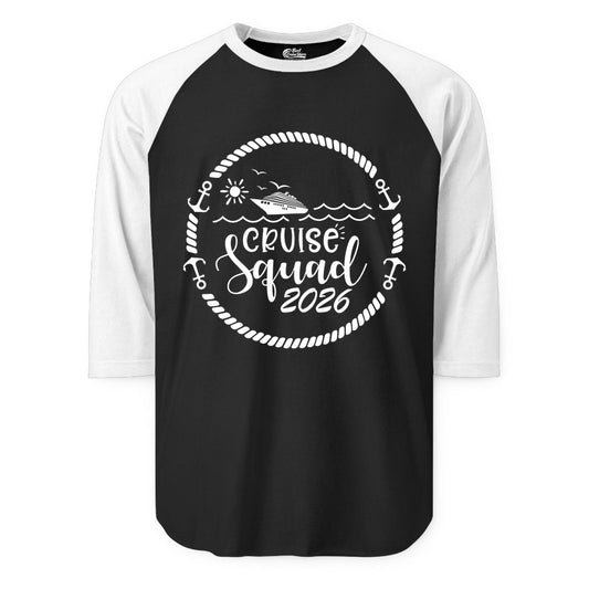 Cruise Squad 2026 Shirt - Family Cruise Shirt Group Apparel (Raglan) in BlackWhite - Cruise Squad 2026 Shirt - Nautical Rope Anchor Family Group Tee