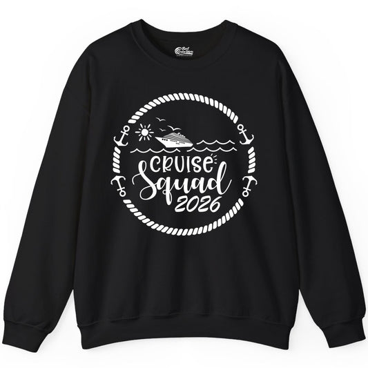 Cruise Squad 2026 Shirt - Family Cruise Shirt Group Apparel (Sweatshirt) in Black - Cruise Squad 2026 Shirt - Nautical Rope Anchor Family Group Tee