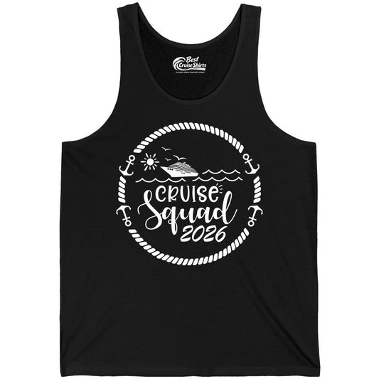 Cruise Squad 2026 Shirt - Family Cruise Shirt Group Apparel (Tank Top) in Black - Cruise Squad 2026 Shirt - Nautical Rope Anchor Family Group Tee