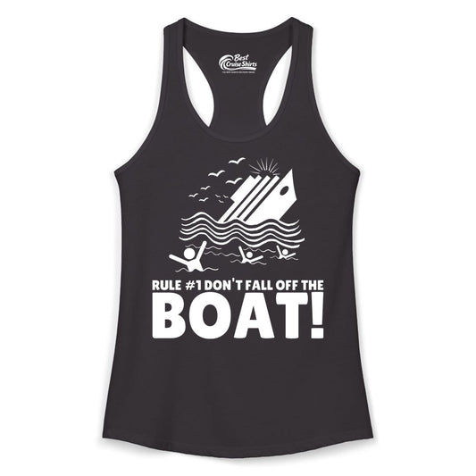 Funny Cruise Shirt - Humorous Sinking Ship Nautical Joke Tee (Ladies Tank) in Black - Funny Cruise Ship Safety Warning Sinking Boat Cartoon Shirt