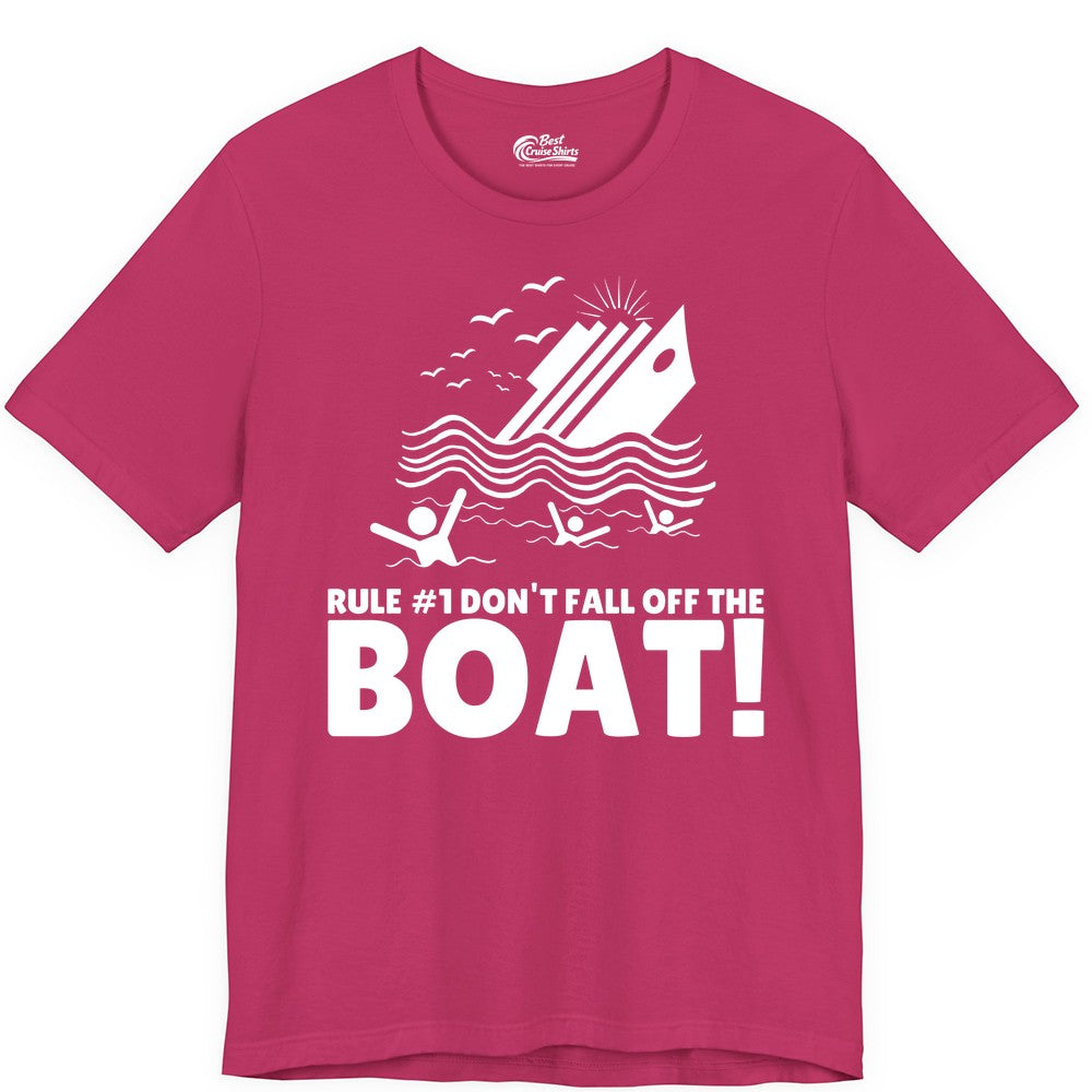 Funny Cruise Shirt - Humorous Sinking Ship Nautical Joke Tee (Premium Tee) in Berry - Funny Cruise Ship Safety Warning Sinking Boat Cartoon Shirt