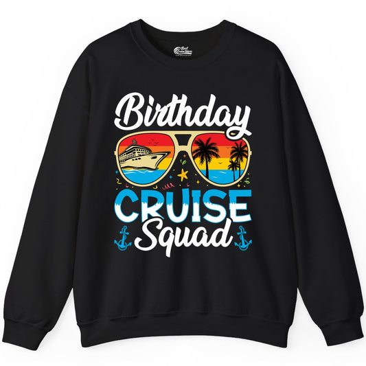 Birthday Cruise Shirt - Retro Cruise Squad Birthday Trip Apparel (Sweatshirt) in Black - Birthday Cruise Squad Retro Sunglasses Tropical Group Shirt