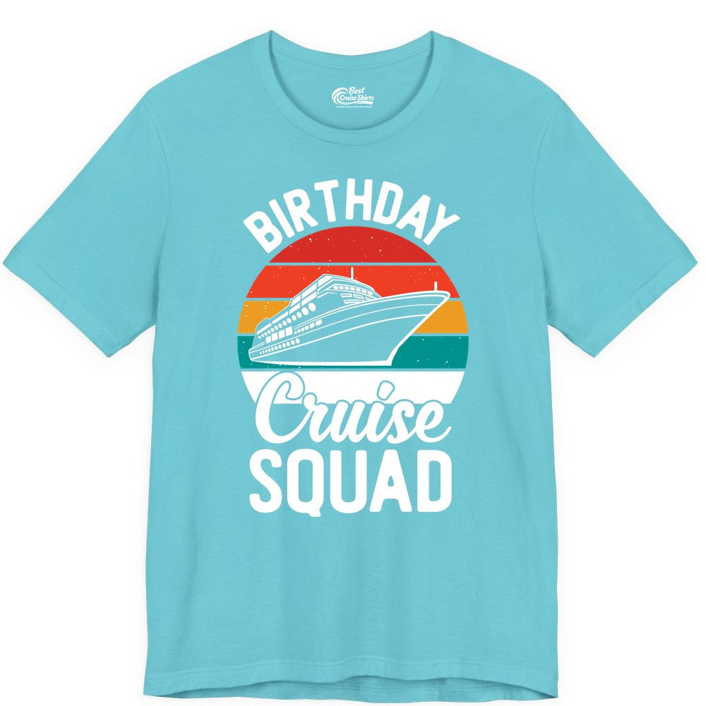 Birthday Cruise Squad Shirt - Retro Sunset Group Cruise Party Tee (Premium Tee) in Turquoise - Birthday Cruise Squad Retro Sunset Distressed Cruise Ship Shirt