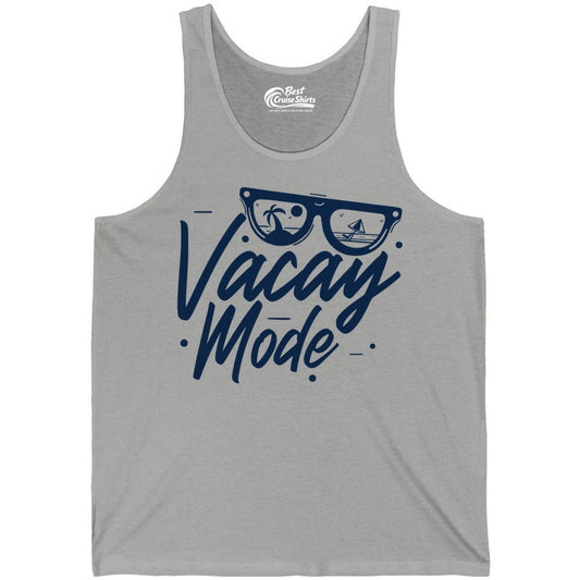 Vacay Mode Shirt - Beach Vacation Shirt for Summer Travel Adventures (Tank Top) in Athletic Heather - Vacay Mode Shirt - Sunglasses Beach Scene Summer Travel Tee