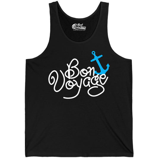 Bon Voyage Shirt - Nautical Anchor Cruise Shirt for Sailors Gift (Tank Top) in Black - Bon Voyage Script Shirt - Nautical Anchor Farewell Cruise Tee