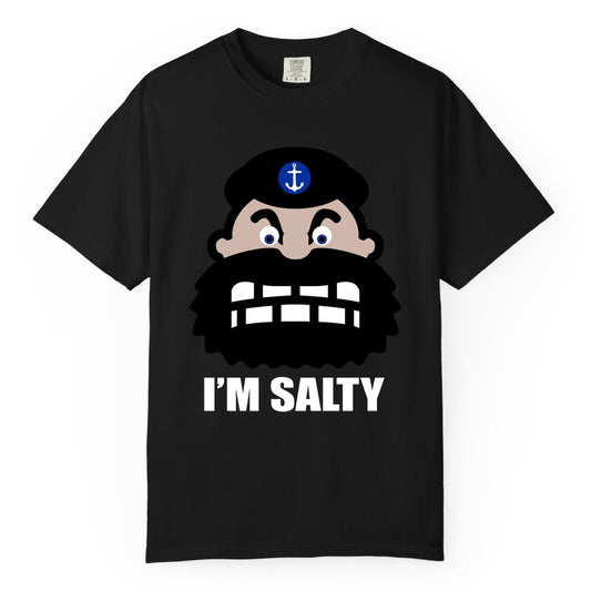Im Salty Sailor Shirt - Nautical Humor Apparel - Funny Anchor Tee (Comfort Color) in Black - Im Salty Sailor Cartoon Shirt - Funny Nautical Pun Anchor Tee