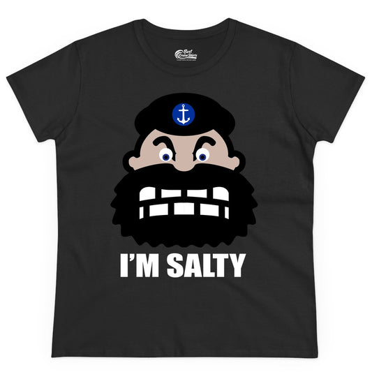 Im Salty Sailor Shirt - Nautical Humor Apparel - Funny Anchor Tee (Ladies Tee) in Black - Im Salty Sailor Cartoon Shirt - Funny Nautical Pun Anchor Tee