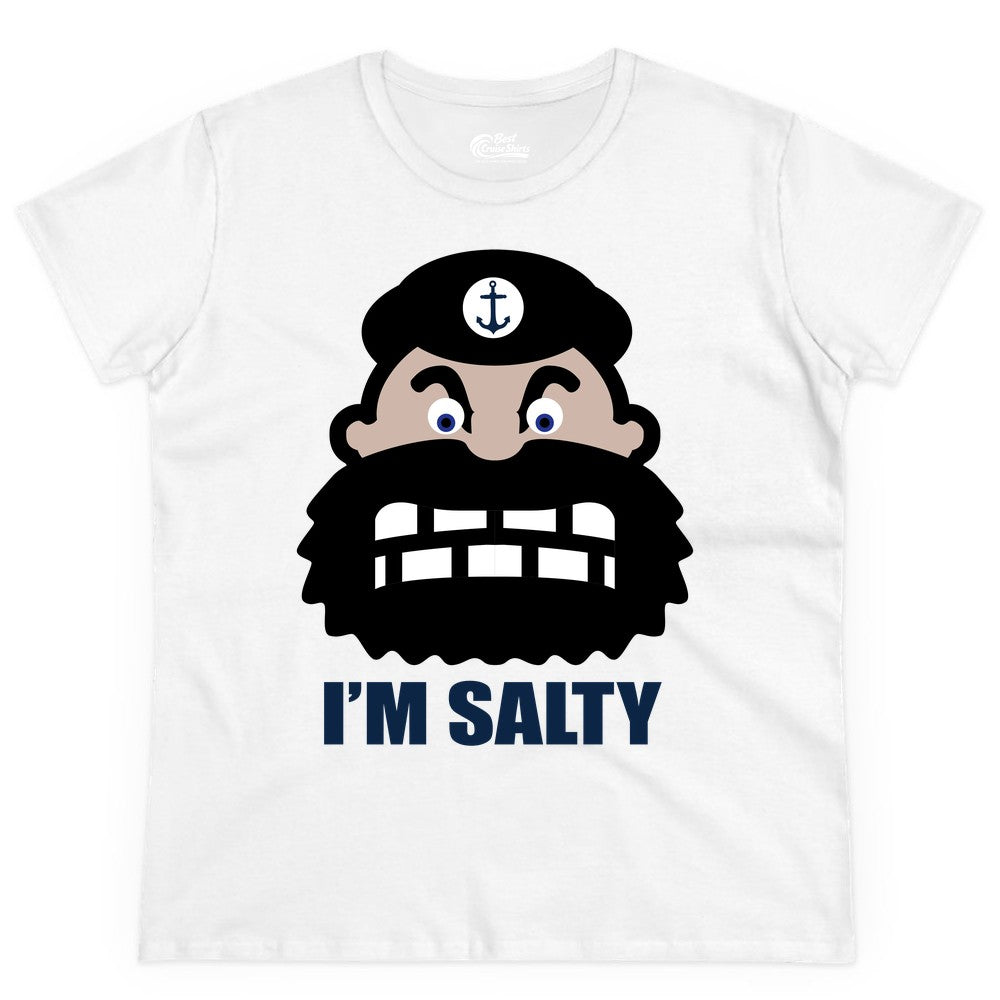 Im Salty Sailor Shirt - Nautical Humor Apparel - Funny Anchor Tee (Ladies Tee) in White - Im Salty Sailor Cartoon Shirt - Funny Nautical Pun Anchor Tee