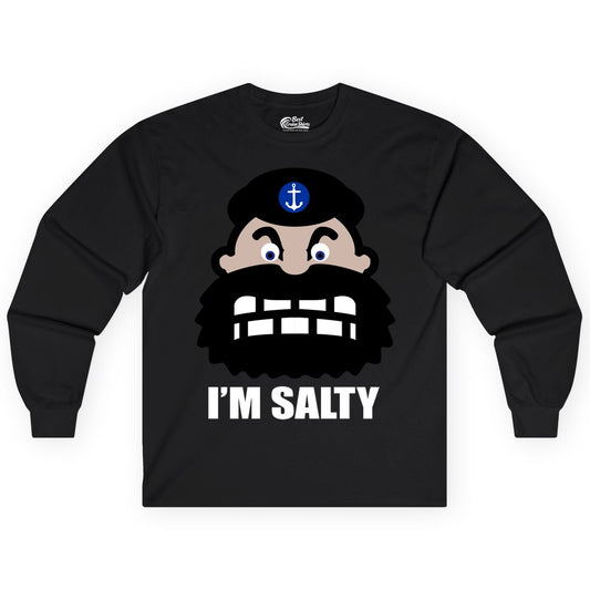 Im Salty Sailor Shirt - Nautical Humor Apparel - Funny Anchor Tee (Long Sleeve) in Black - Im Salty Sailor Cartoon Shirt - Funny Nautical Pun Anchor Tee