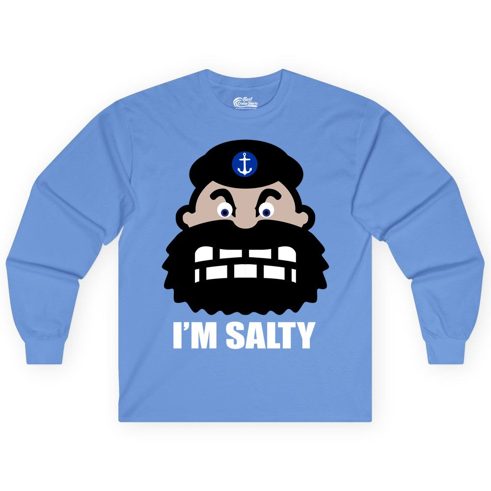 Im Salty Sailor Shirt - Nautical Humor Apparel - Funny Anchor Tee (Long Sleeve) in Carolina Blue - Im Salty Sailor Cartoon Shirt - Funny Nautical Pun Anchor Tee