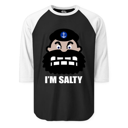 Im Salty Sailor Shirt - Nautical Humor Apparel - Funny Anchor Tee (Raglan) in BlackWhite - Im Salty Sailor Cartoon Shirt - Funny Nautical Pun Anchor Tee