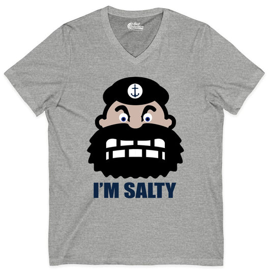 Im Salty Sailor Shirt - Nautical Humor Apparel - Funny Anchor Tee (V-Neck) in Athletic Heather - Im Salty Sailor Cartoon Shirt - Funny Nautical Pun Anchor Tee
