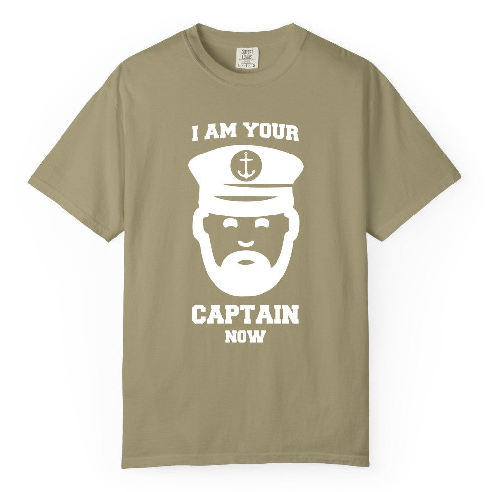 Funny Captain Shirt - Nautical Humor Tee for Boating Enthusiasts (Comfort Color) in Khaki - Funny Captain Shirt - I Am Your Captain Now Nautical Beard Hat Tee