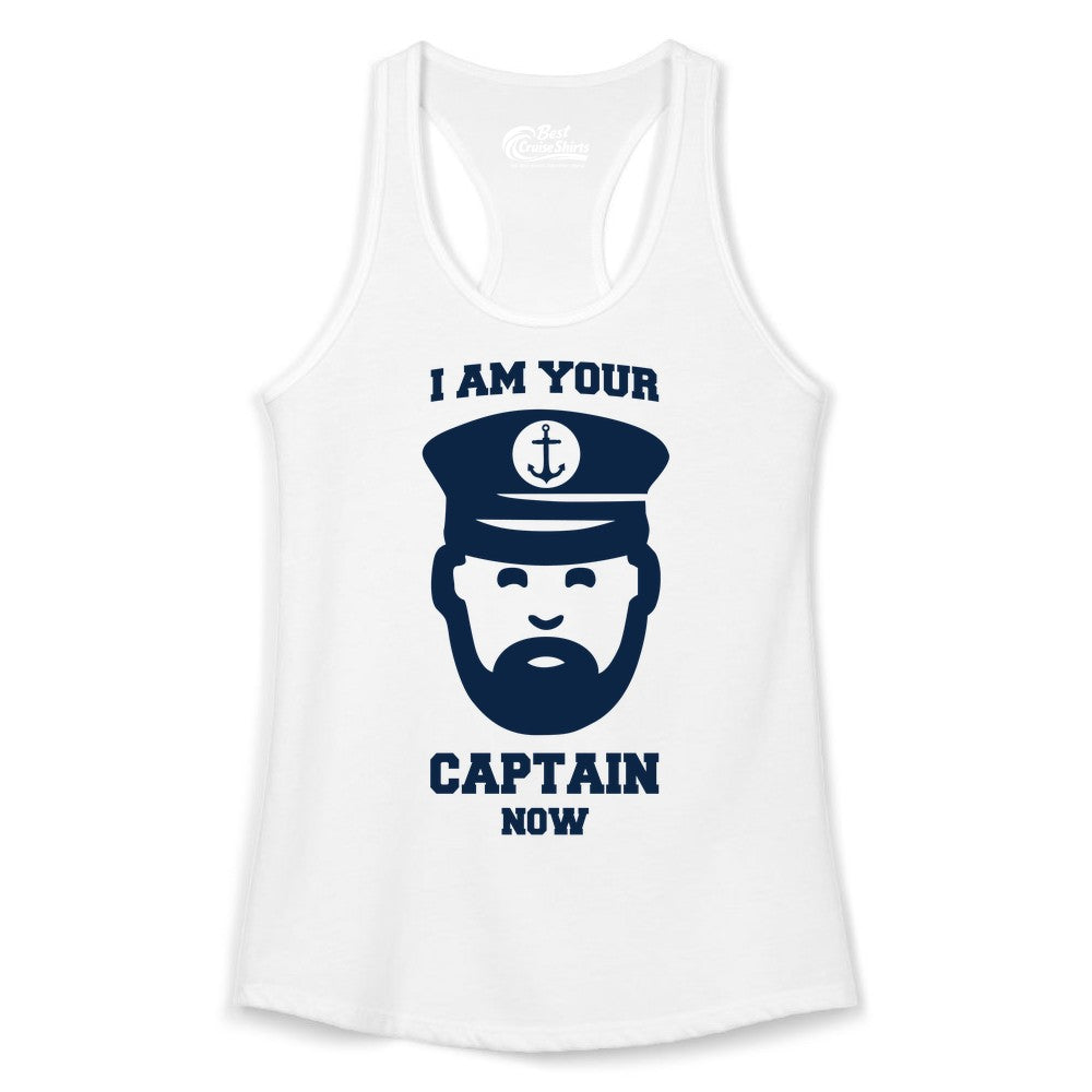 Funny Captain Shirt - Nautical Humor Tee for Boating Enthusiasts (Ladies Tank) in White - Funny Captain Shirt - I Am Your Captain Now Nautical Beard Hat Tee