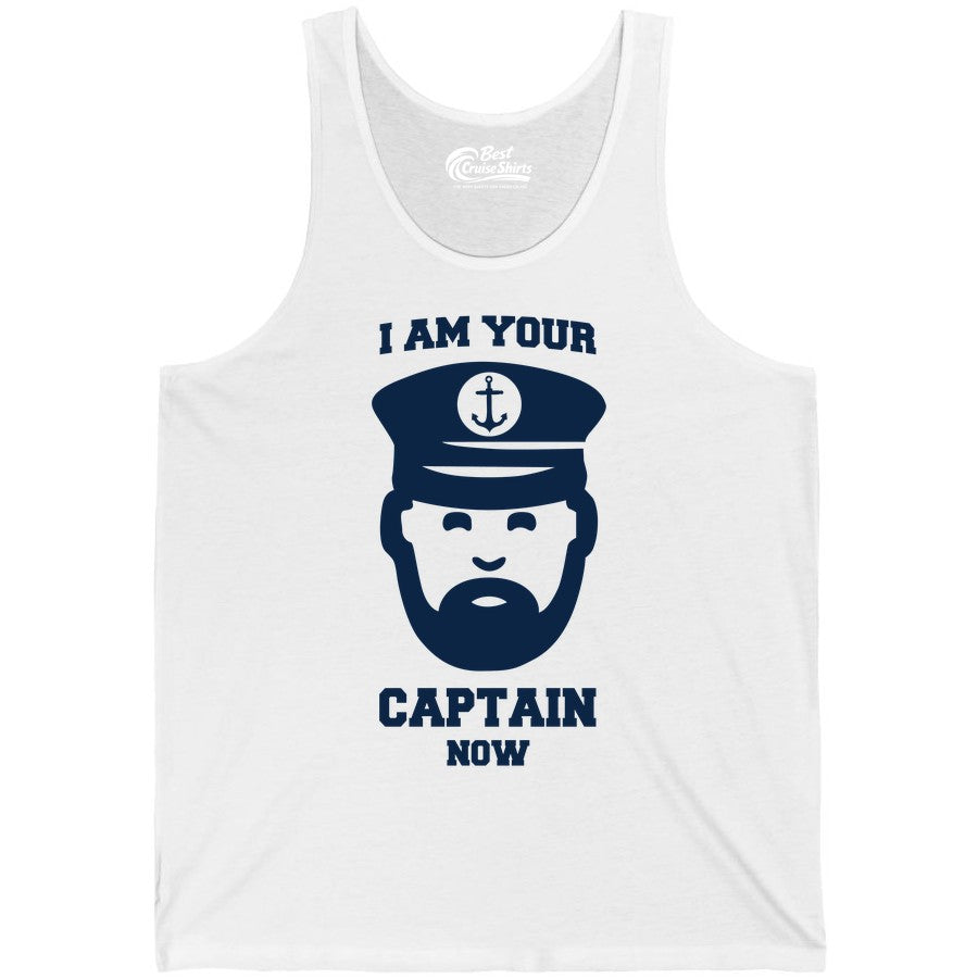 Funny Captain Shirt - Nautical Humor Tee for Boating Enthusiasts (Tank Top) in White - Funny Captain Shirt - I Am Your Captain Now Nautical Beard Hat Tee