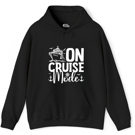 On Cruise Mode Shirt - Nautical Cruise Vacation Apparel for Travelers (Hoodie) in Black - On Cruise Mode Nautical Typography Shirt with Ship Anchor Helm Icons