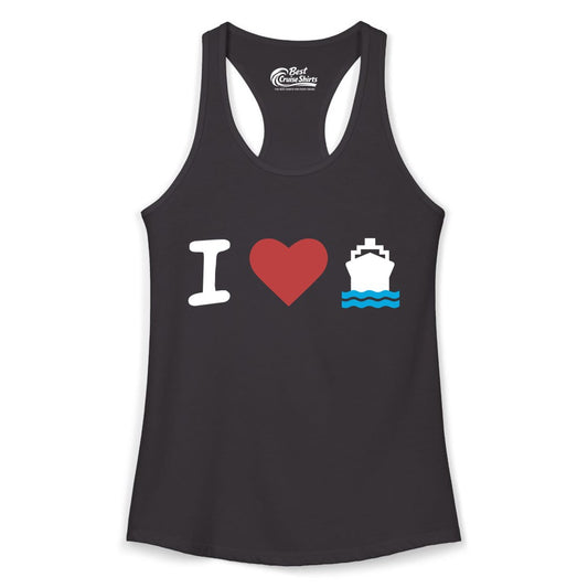I Love Cruises Shirt - Funny Cruise Ship Shirt Gift for Cruise Lovers (Ladies Tank) in Black - I Love Cruises Bold Cruise Ship Graphic Shirt for Cruise Enthusiasts